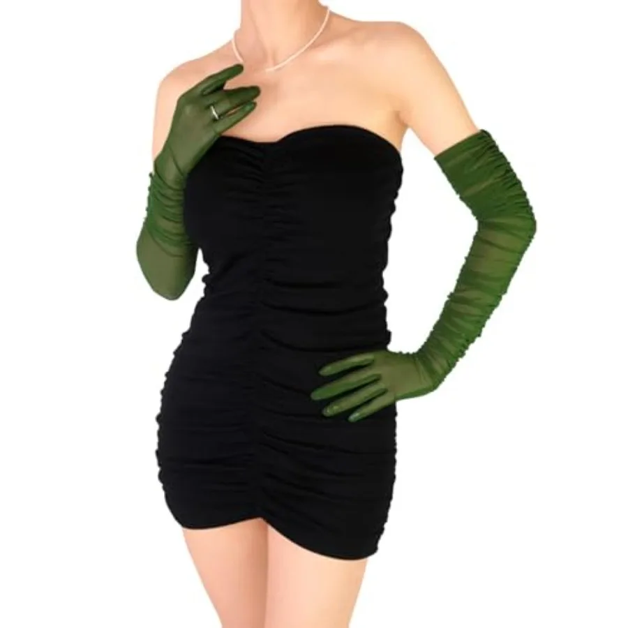 Women's Sexy Sheer Gloves Mesh Tulle Super Long Gloves Opera Christmas Costume Party Dance Glove