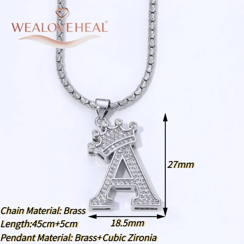 Rhodiumbeschichtete A-Z-Kronen-Initialen-Halskette, Iced Out CZ 26 Buchstaben-Anhängerkette 50 cm, personalisiertes Hip-Hop-Schmuckgeschenk für Sie und Ihn – Detail 19