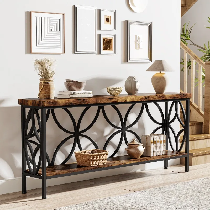 Entrance Table, American Retro Log Wind Corridor Strip Table, Living Room Entry Non-solid Wood  Case Console