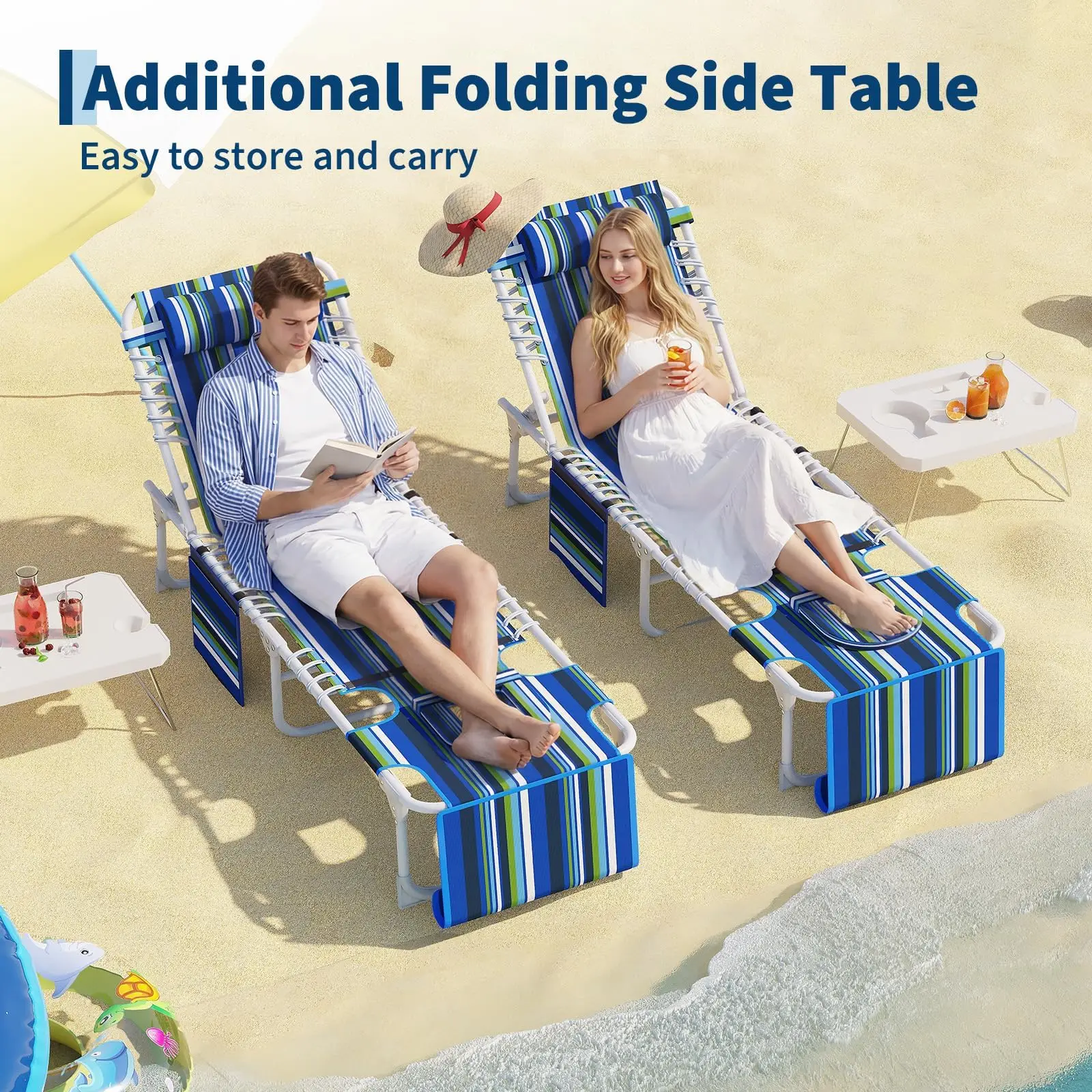 

3-in-1 Face Down Tanning Chair With Side Table Lay Flat Folding Sunbathing Lounge Chair For Outdoor Beach Pool Patio 330 Lbs