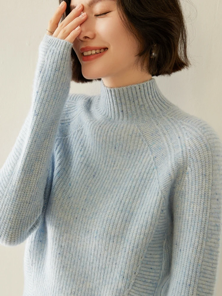 

Women's Sweater Half High Collar Pullover Autumn Winter Thick Soft Warm 100%Cashmere Knitwear High Elastic Female Clothing Tops
