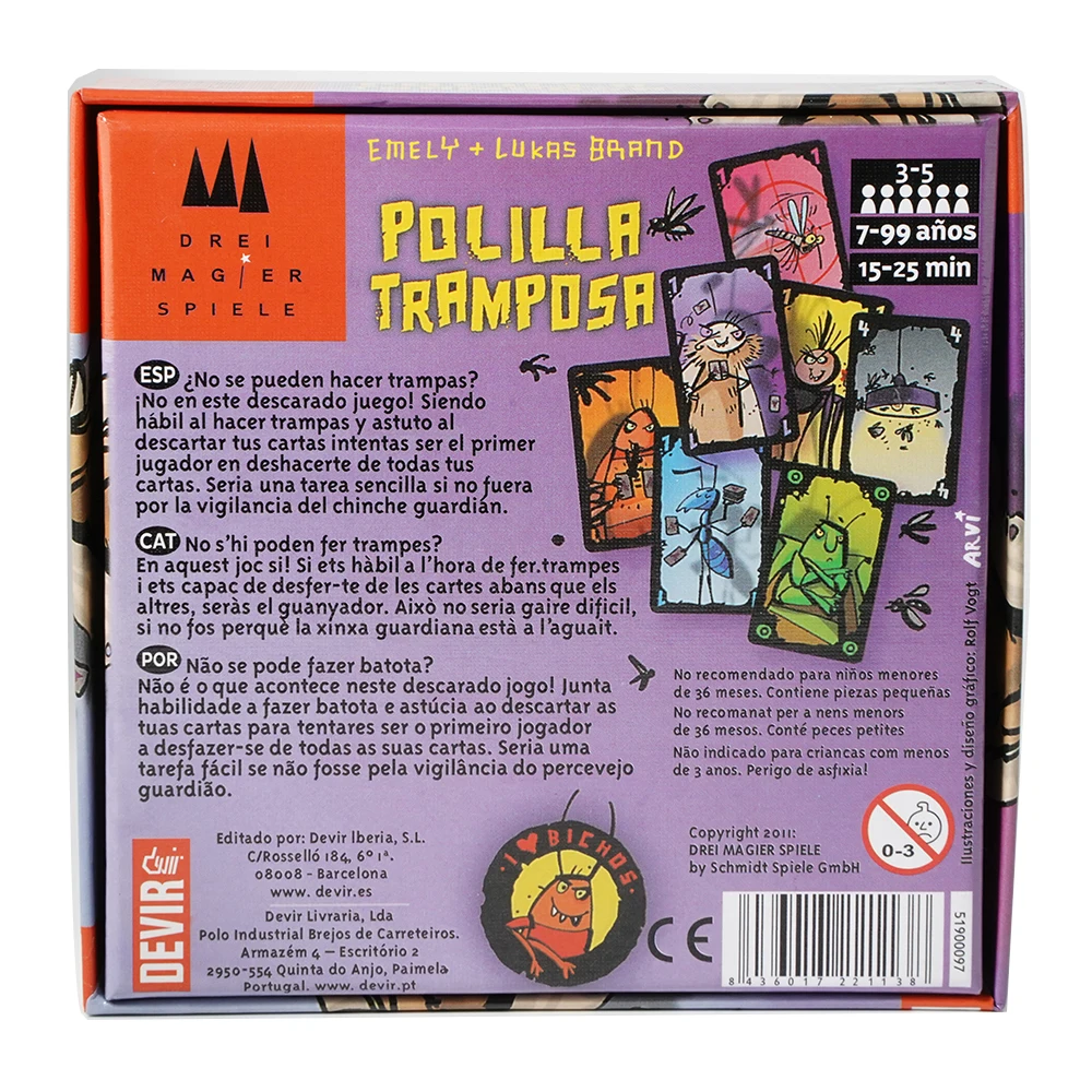 Juego Polilla Tramposa, de Cartas, Juego de mesa para Niños, Party (BGPOLI)