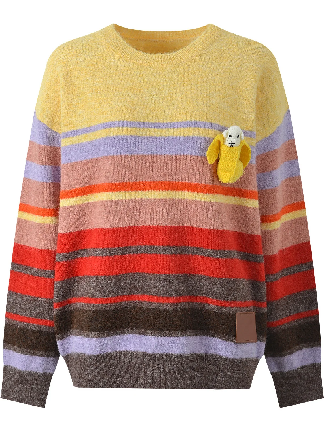 

Autumn Winter New Sle Doll Collage Color Stripes Sweet Youth Loose Casual Knitted Sweater Comfortable Warm round Ne Long ...