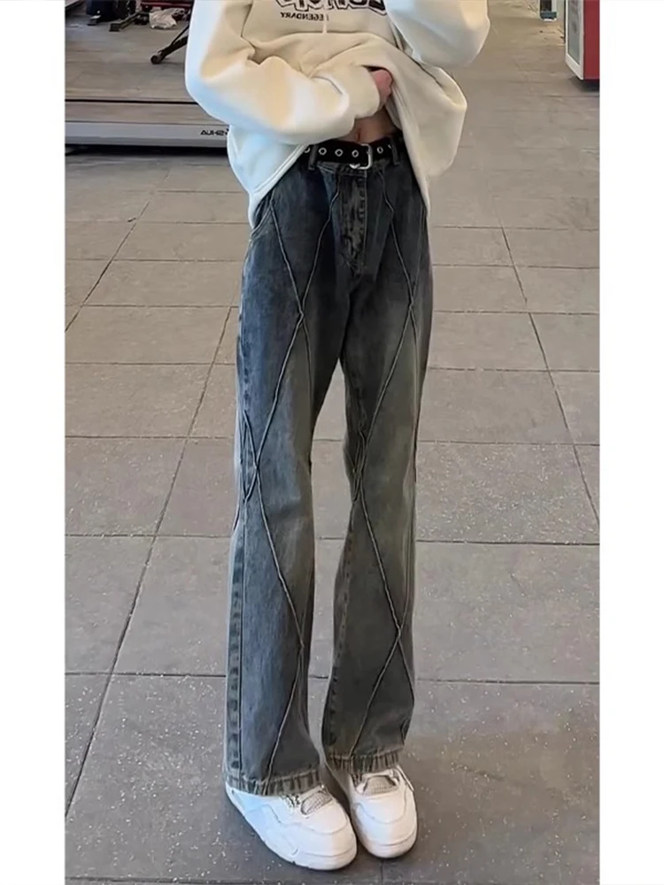 

Мужские джинсы American Retro Blue Diamond, прямые, с легким расклешением, удлиненная модель, высокая талия, деним, весенний тренд