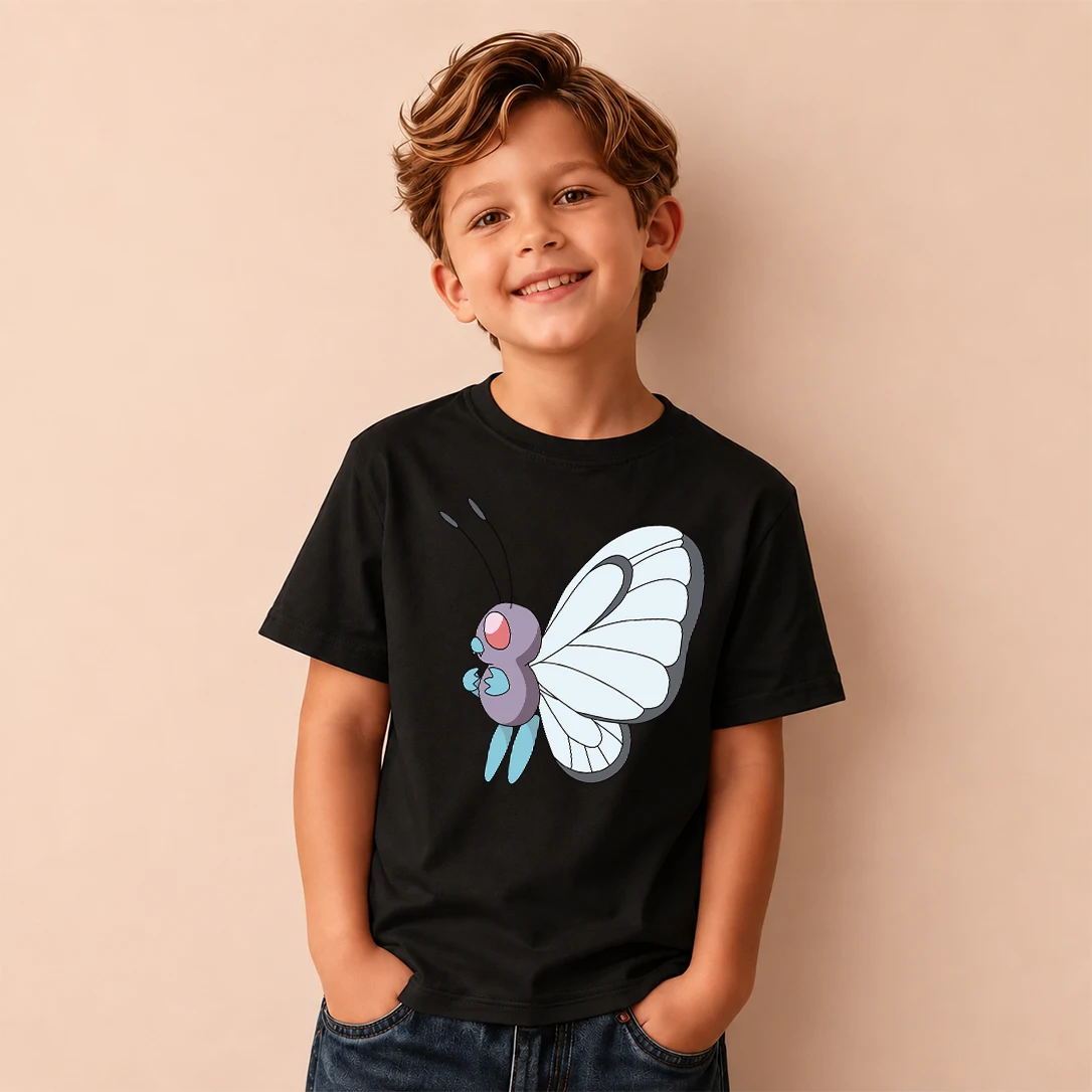 Kids T-shirt Pokemon Butterfree Print Short Sleeve Tee Boys Girls Casual Tops Birthday Gift