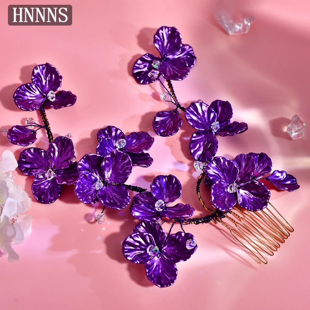 

HNNNS Purple Hair Comb Fashion Shell Flower Crystl Hair Accessories Handmade Head Pieces Elegant Hair Wear for Weddings A114
