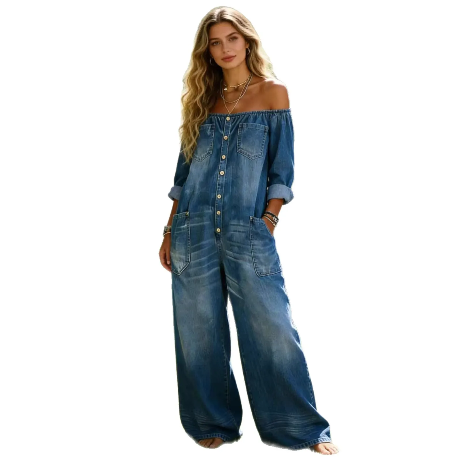 Washed Mid Waist Pants Straight Leg Elegant Commuting with Long Pants Regular Sleeve Medium Weight Straight Fit Women Jumpsuit
