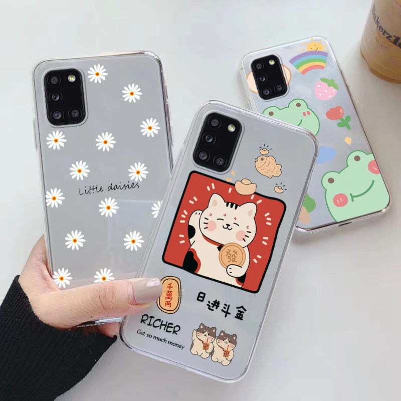 For Samsung Galaxy A31 A41 Phone Case Cartoon Back Cover Transparent Soft Silicone Flower Funda For Samsung A 31 a41 Cute Coque