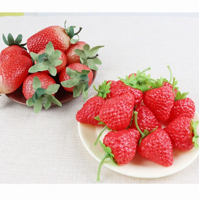 1pc Red Plastic Simulation Strawberry Artificial Fruits Food Cabinet Home Model Room Cake Decoration Kitchen Decors