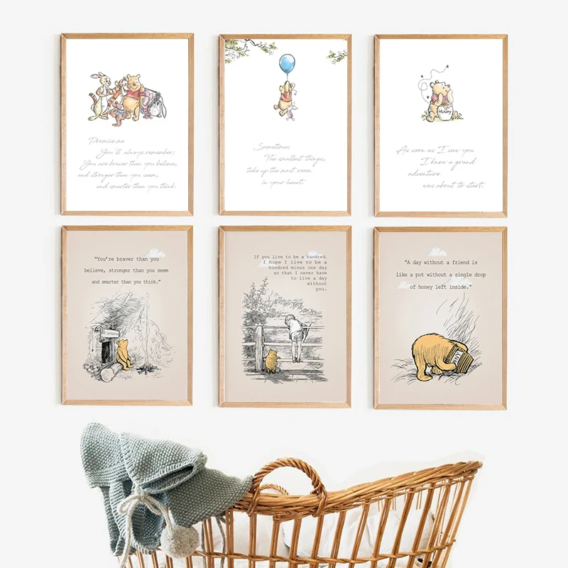 Winnie The Pooh Quote Art Print Classic Bear Tale Poster Classic Cartoon Pooh Illustrations Canvas Painting Kids Room Wall Decor