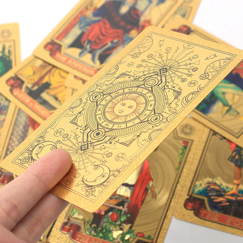 Gold Foil Tarot Card for Divination Board Game, Luxury Brand, Bronzing, PVC, Waterproof, Wear-resistant, Board Game Card