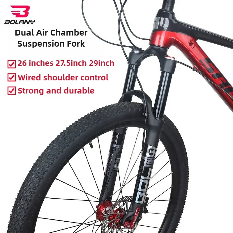

Вилка для горного велосипеда BOLANY 26/27,5/29 из алюминиевого сплава, прямая трубка, вилка с двойной пневматической подвеской, 100 мм, амортизатор, аксессуары для велосипеда