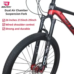 BOLANY Dual Air MTB Suspension Fork 26/27.5/29 Inch Remote/Shoulder Control Lockout Damping Adjustment Magnesium Alloy Fork Legs