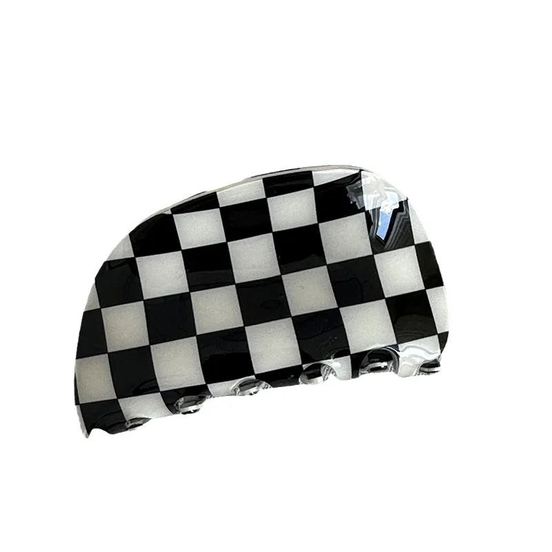 Korean Style Semicircle Acetate Design Gentle Classic Black and White Plaid Hawksbill Updo Shark Clip Hair Clips HairAccessories