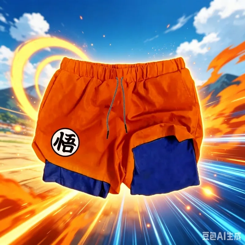 2026 Summer Dragon Ball Men's Shorts Double Two-in-one Shorts Son Goku Printed Quick-drying Fake Two-piece Causal Sports Shorts