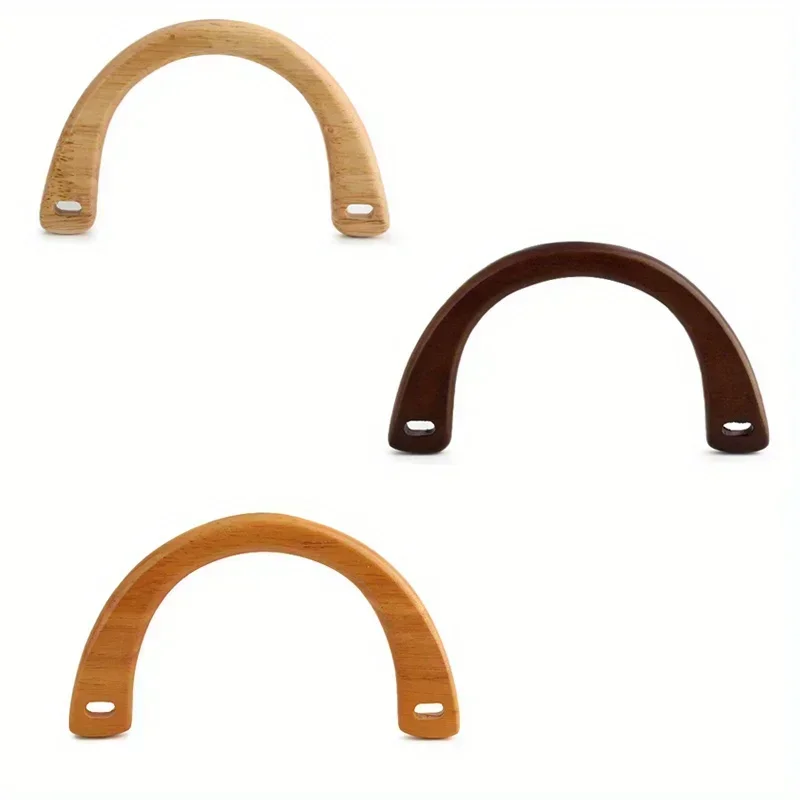 2PCS round hole semi-circle flat wood retro bag handle M-shaped C-shaped oak DIY beach bag handle small arched money handle