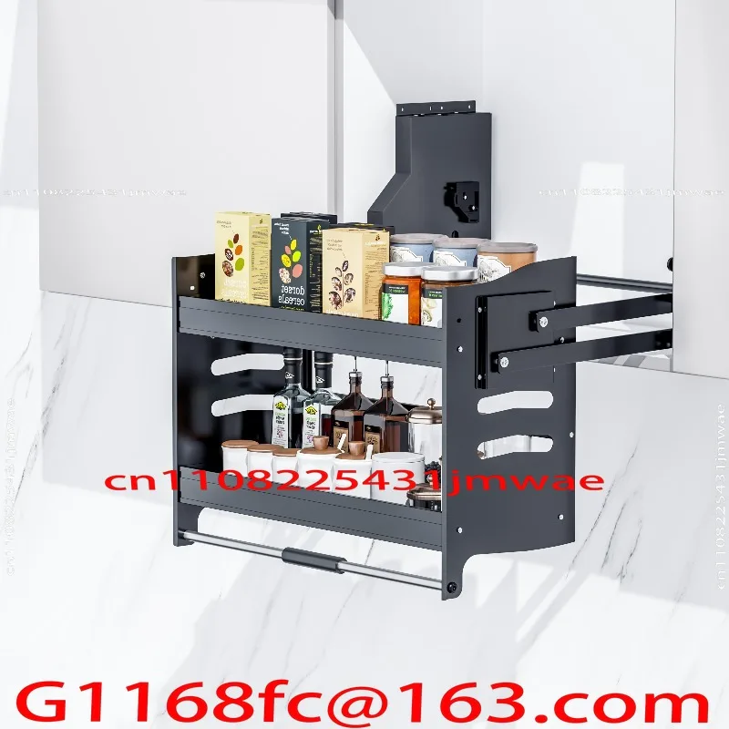 High Cabinet Hanging Cabinet Lifting Basket Kitchen Lifting Up and Down Buffer Damping Seasoning Basket High  Lift