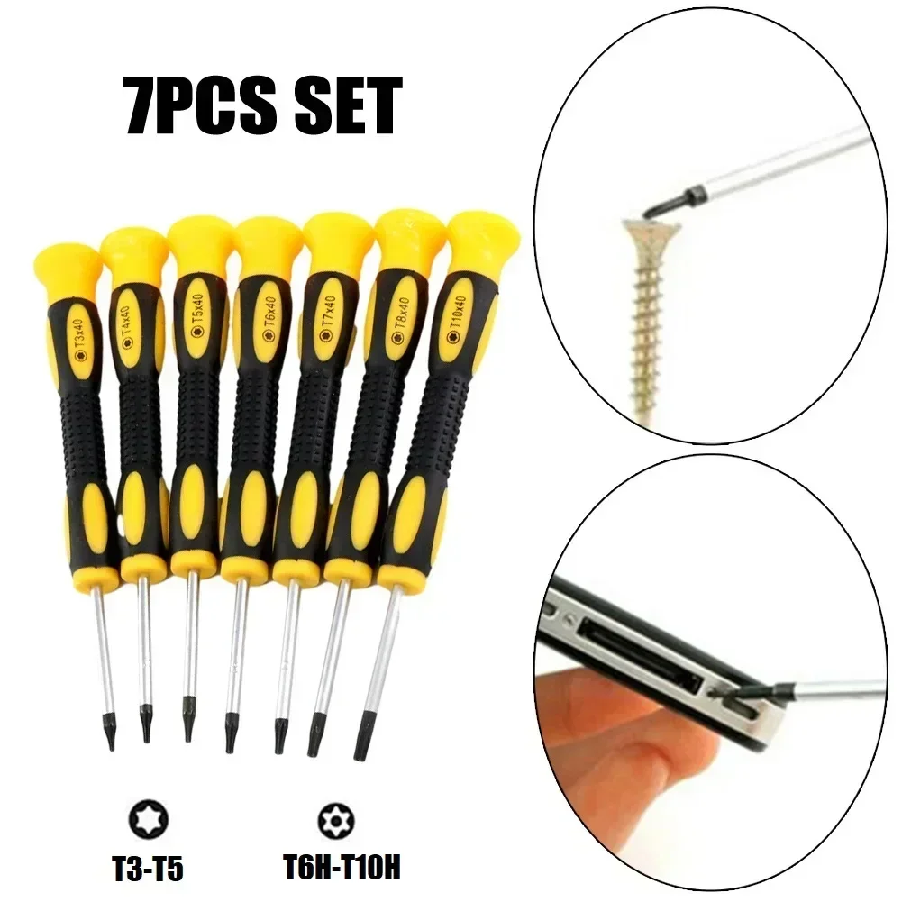 Chave de fenda Torx de aço com furo, Kit de chave de fenda magnética para reparo telefônico, ferramentas manuais, T3, T4, T5, T6, T7, T8, 7Pcs Set