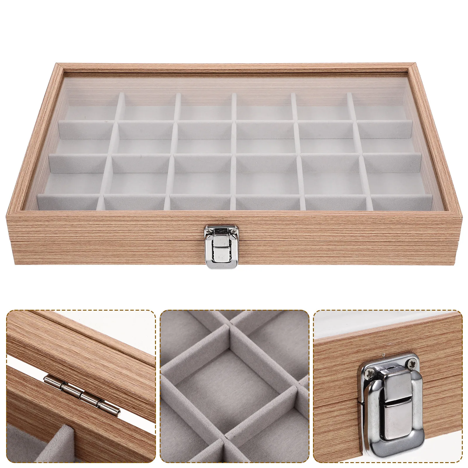 Wooden Jewelry Box Clear Lid Organizer Case Earrings Rings Necklaces Storage Display Case Jewelry Storage Tray Stackable