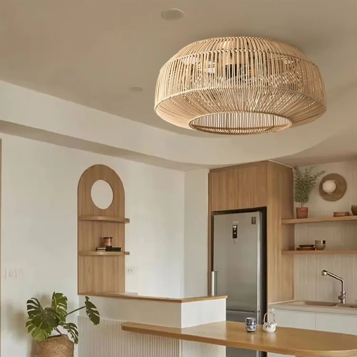 50CM Rattan Ceiling Fan with Lights Remote Control 6 Speeds Reversible DC FAN New Bedroom Ventilator Fan Lights Cooling Fan Lamp