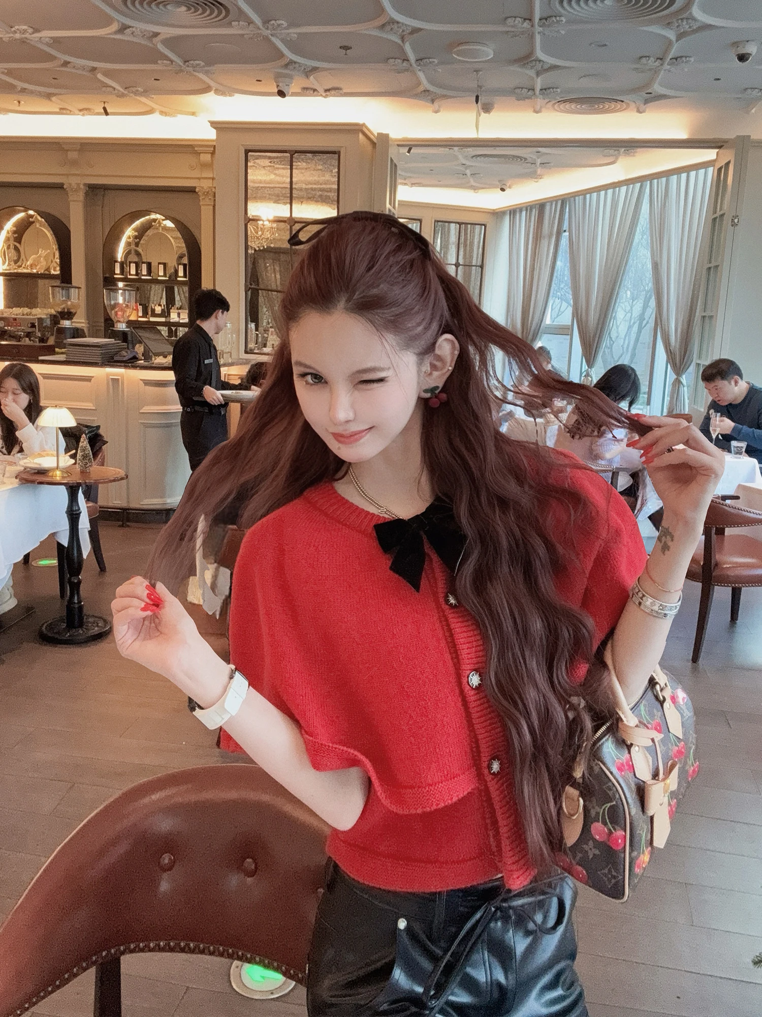 

Кардиган Zhaochencen Red Knot вязаный, открытый, женский, осенне-зимний, элегантный, приталенный, повседневный, как свитер-пальто