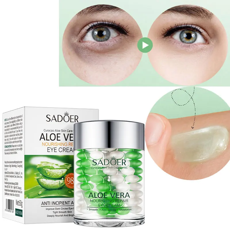SADOER-crema de Aloe Vera para ojos, eliminador de bolsas para ojos, crema hidratante nutritiva reafirmante para ojos, productos para el cuidado de la piel