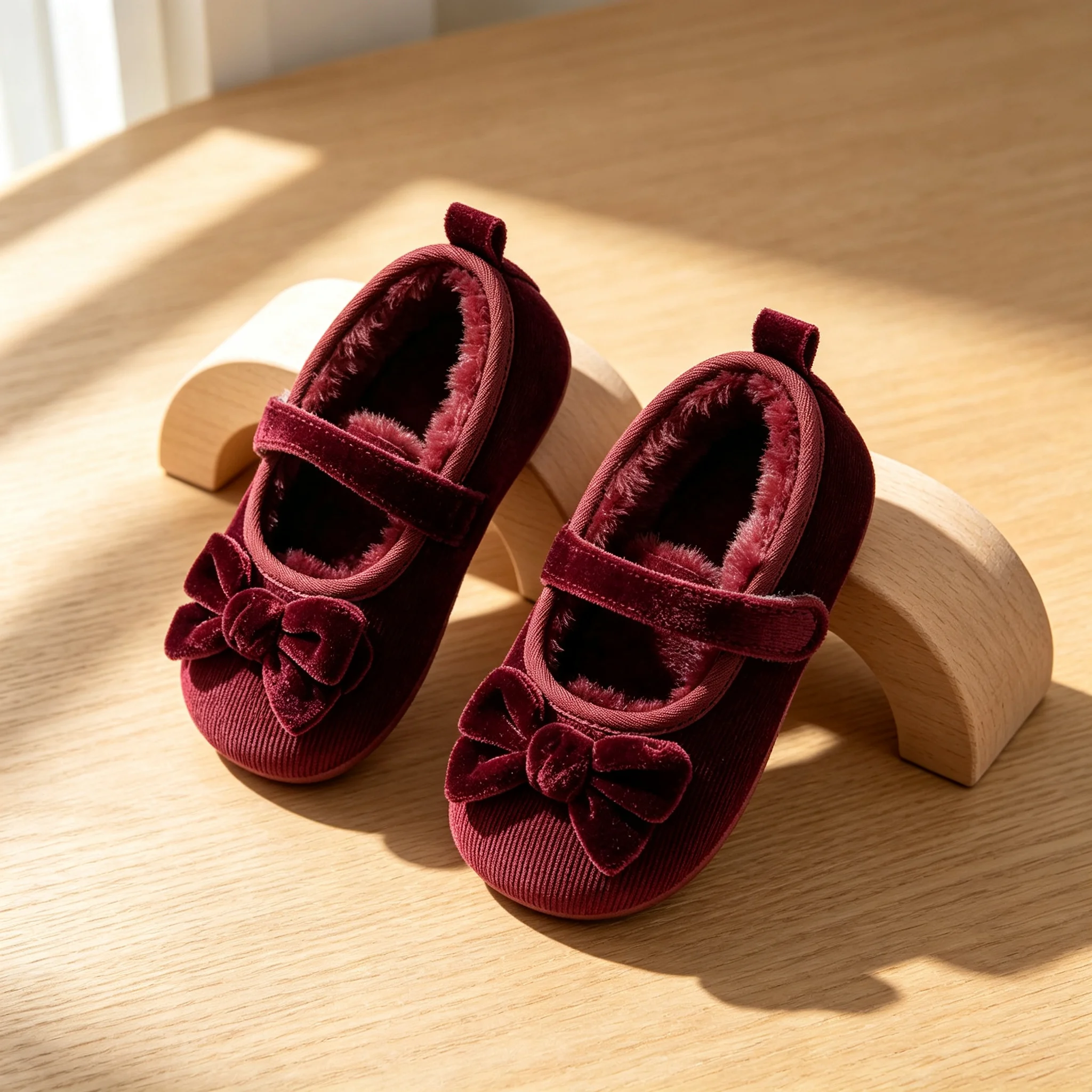Baby Girls Mary Jane Shoes 0-18 Months Infant Velvet Bow Fleece Lined Soft Sole Anti-slip Princess First Walkers