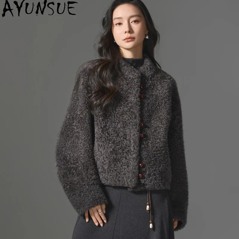 AYUNSUE Natural Sheepskin Fur Womens Coats Real Fur Coat Women Clothing Warm Winter Jacket Loose Fit Fashion New in Outerwears