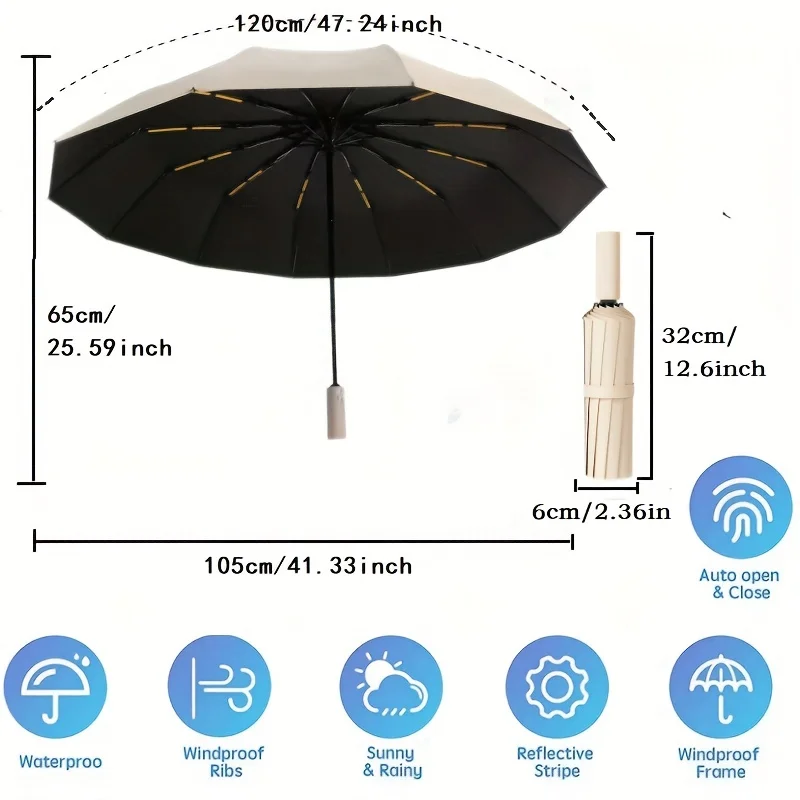 Automatic Extra-Large Premium Quality Umbrella - Wind-Tough & Rainproof with UV Shield - Perfect for Family Adventures Outdoors 