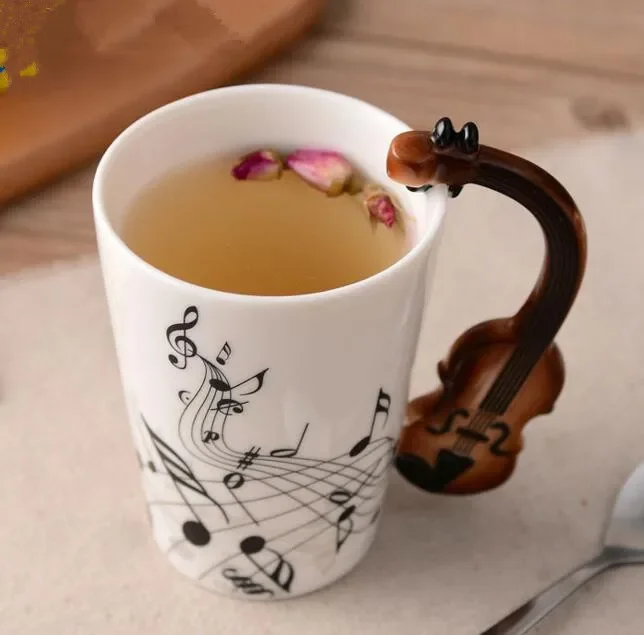 

Creative Music Violin Style Guitar Ceramic Mug Coffee Tea Milk Stave Cups with Handle Coffee Mug Novelty Gifts