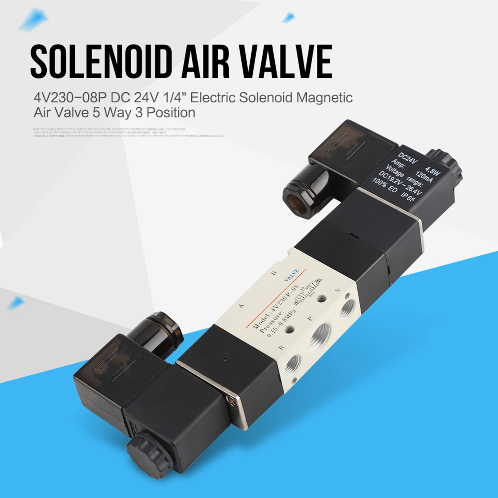 صمام الملف اللولبي للهواء 24 فولت 1/4 مغلق عادة 3 موضع 5 طرق صمام الملف اللولبي الهوائي 0.15-0.8MPa 4V230-08P صمام الملف اللولبي