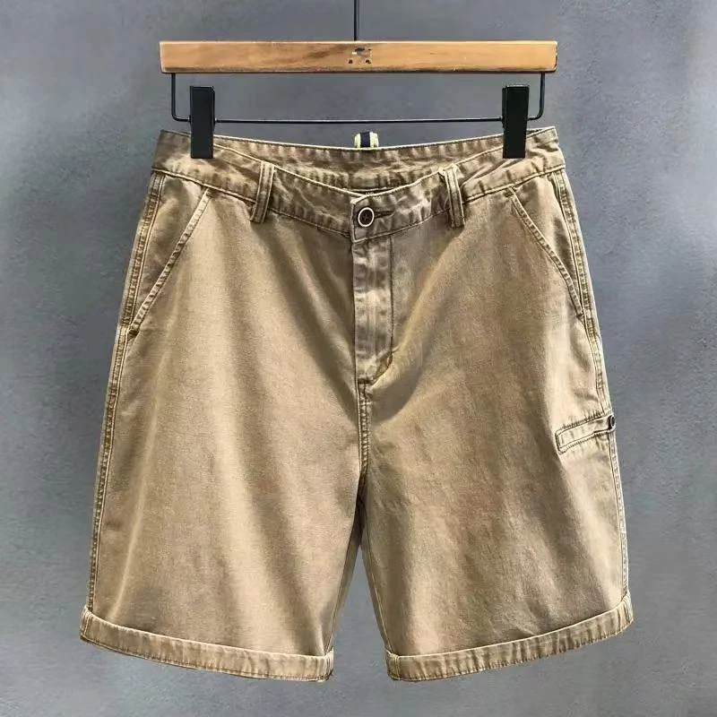 

Американская рабочая одежда в стиле ретро, мужские свободные прямые тонкие летние повседневные джинсы с пятью точками, широкие брюки со средней талией