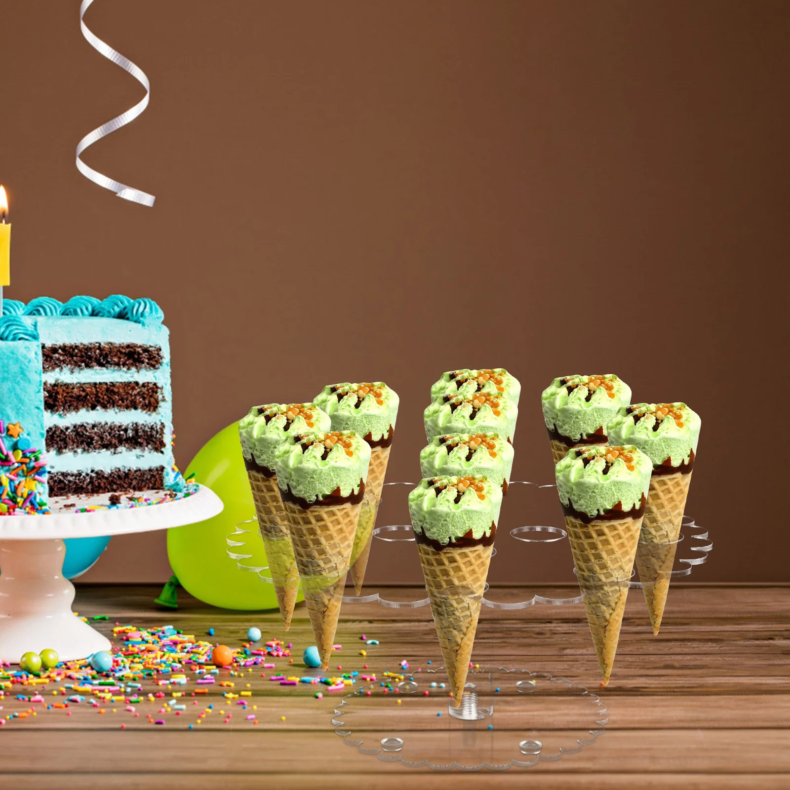 

Ice Cream Cone Stand Acrylic Display Rack for Birthday Party Sushi Hand Roll Holder Food Cone Rack Sushi Holder