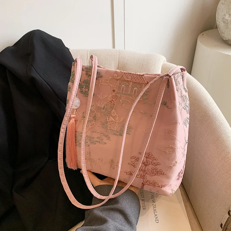 New Chinese style retro women's bag 2024 new high quality silk jacquard fashion simple shoulder bag bolso de hombro de mujer