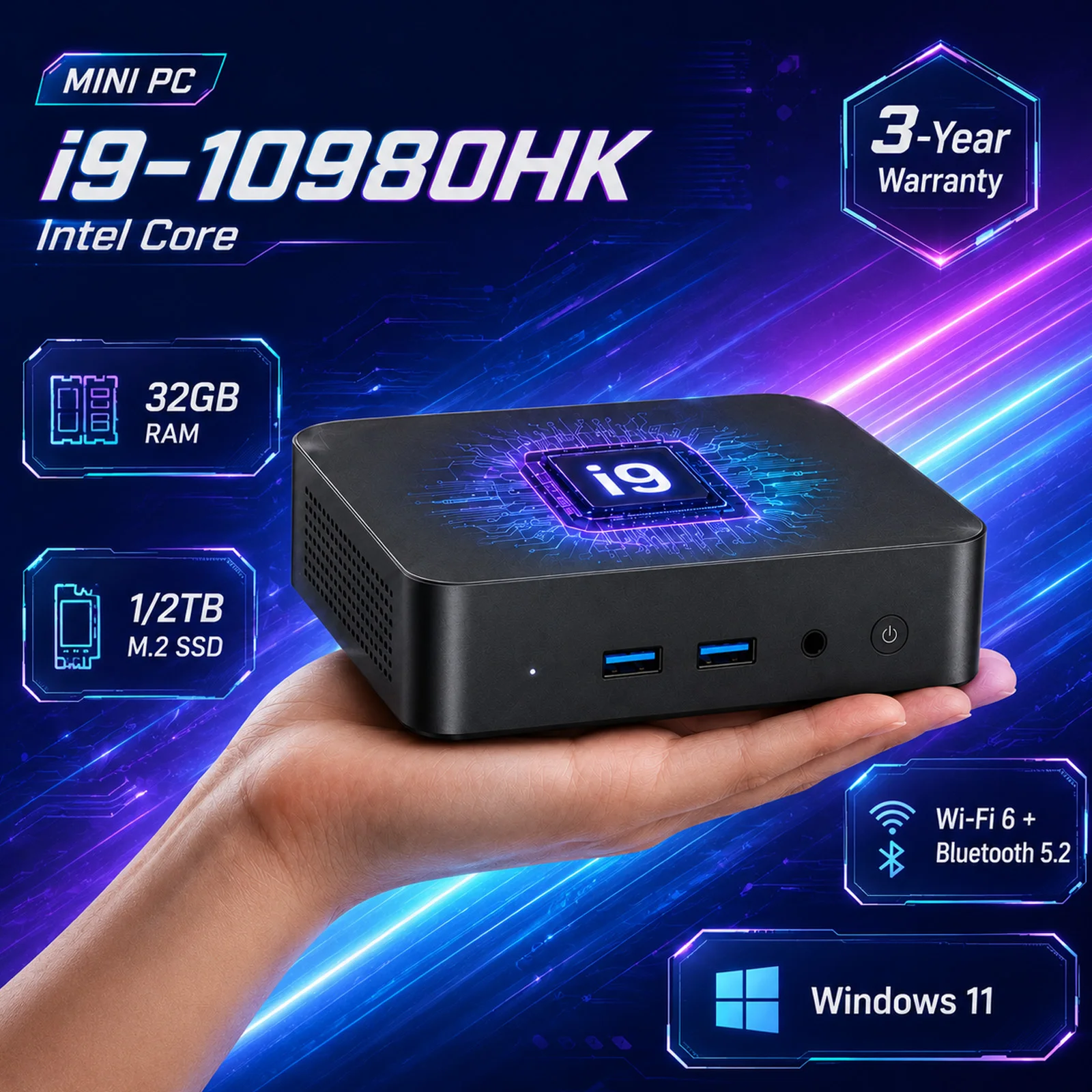 Mini-PC Computer Windows 11 Intel N105 Core I9 10980HK 16/32GB DDR4 WIFI 6 BT5.2 4K HD Mini Gaming Büro Studien-PC