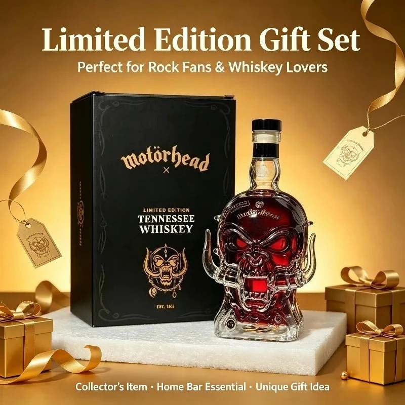 Crystal Glass Motorhead‑Style Skull Whiskey Decanter Liquor Bottle Home Bar Decor Gift for Rock Fans Whiskey Lovers