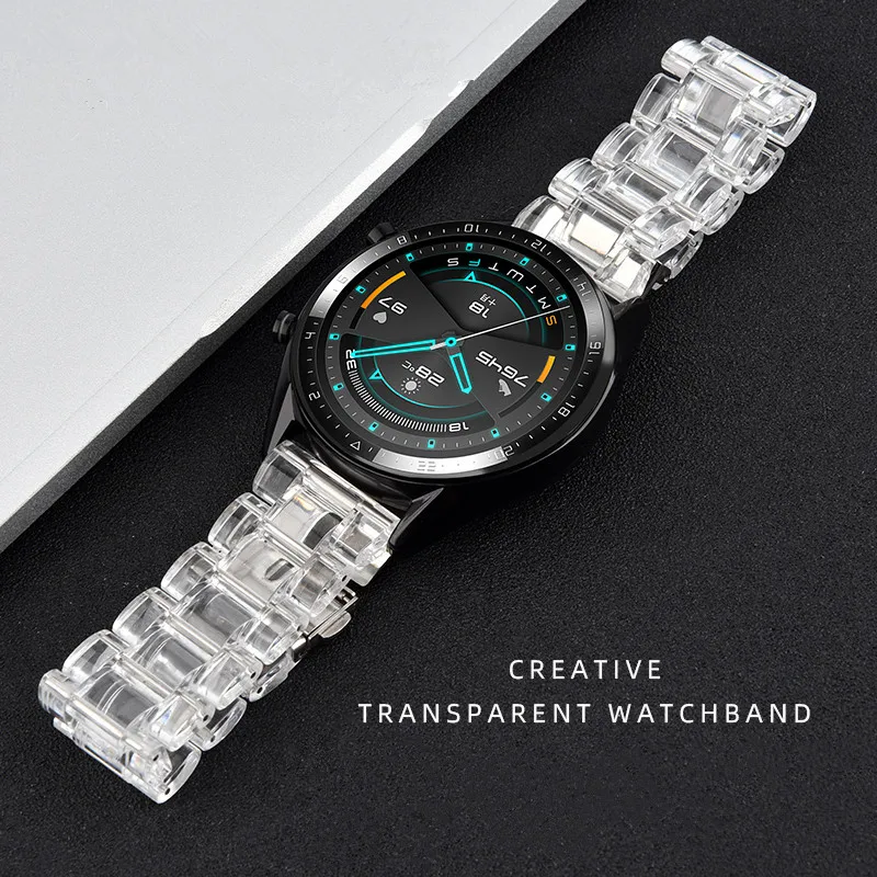 Clear Resin Strap 20mm 22mm for Samsung Galaxy Watch 3  45 41mm/Gear S2 S3 Transparent Sport Band for Huawei GT3/Pro Bracelet