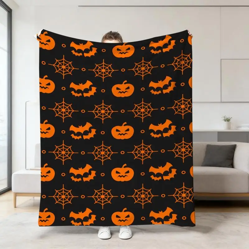 Halloween Warme Weiche Decke mit Geister-, Kürbis- und Totenkopf-Druck, Flanell-Schlafdecken, Multifunktionale Dekorative Decken – Detail 15