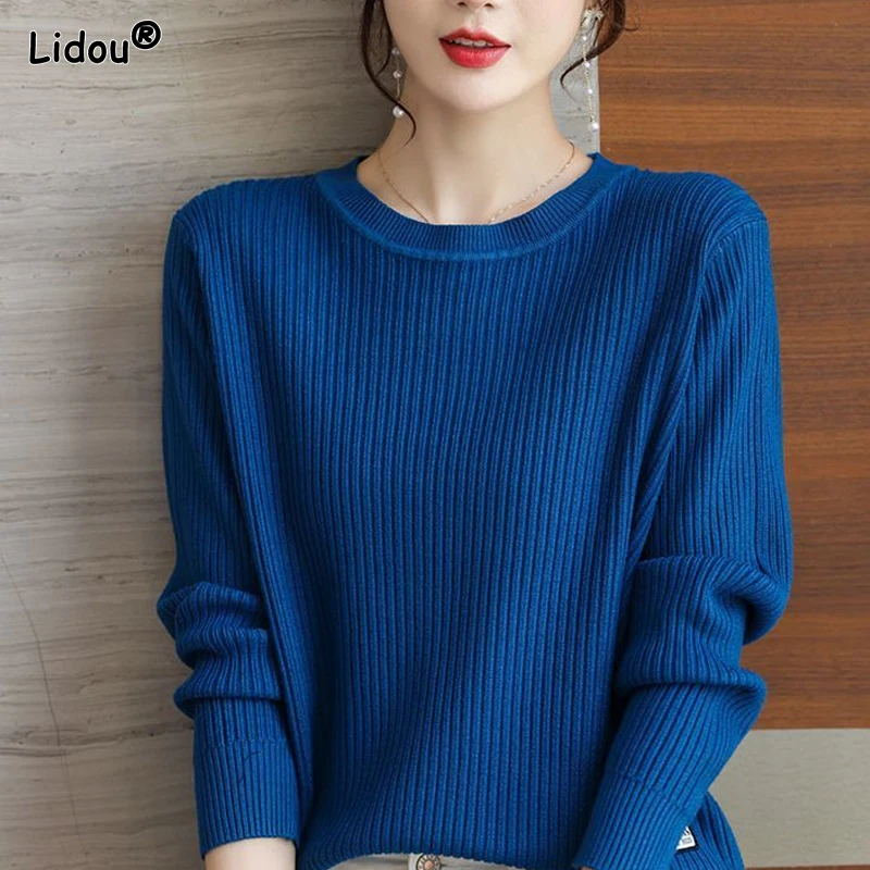 

Tops Dignified Generous Comfortable T-Shirts Solid Color Round Neck Loose Pullovers Oversized Women's Clothing Autumn Winter