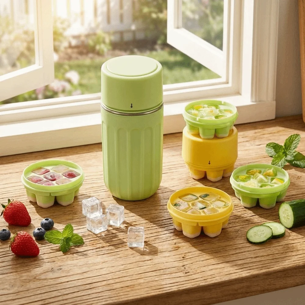 DIY Leak-Proof Ice Cube Water Bottle Reusable Press Type Ice Mold Coffee Cup Portable Creative Ice Cube Kettle Kitchen Tools