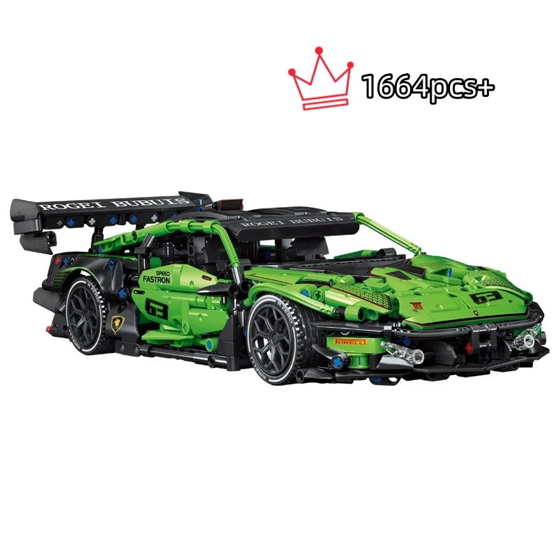

1664 шт. новый технический зеленый спортивный автомобиль, строительный набор MOC, модель, комплект, креативный сборный кирпич «сделай сам», игрушки для мальчиков и девочек