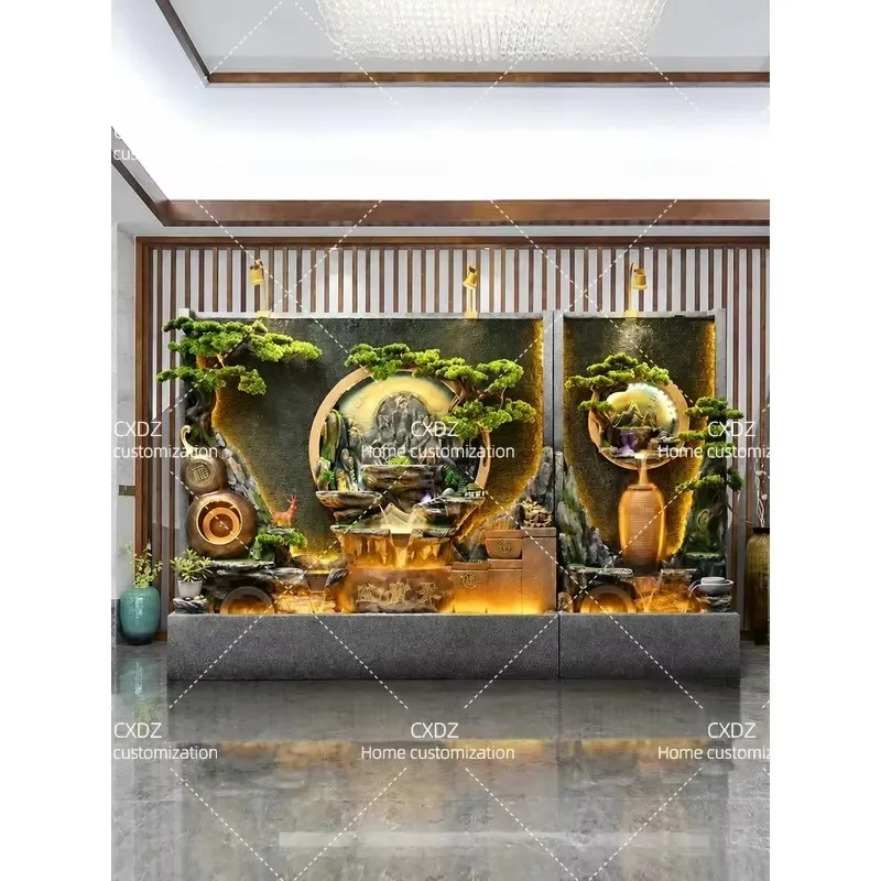 Large Water Curtain Wall Circulating Water Feature Living Room Screen Hotel Courtyard Decoration Lucky Feng Shui Wheel