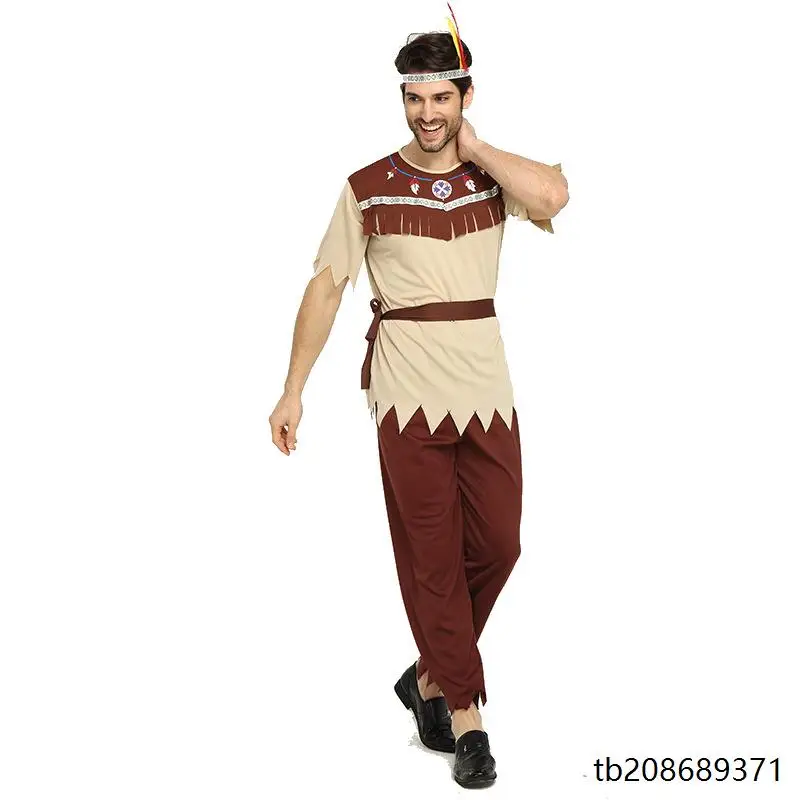 زي القائد الهندي التقليدي للنساء، زي الأداء في الهالوين، زي الرجل البري الأصلي للرجال والنساء، زي المسرح العرقي التقليدي #1