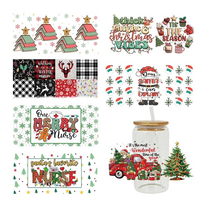 

3D UV DTF Transfers Stickers, 16oz Cup Wraps, Merry Christmas Printed for DIY Glass Ceramic Metal Leather Etc D6910