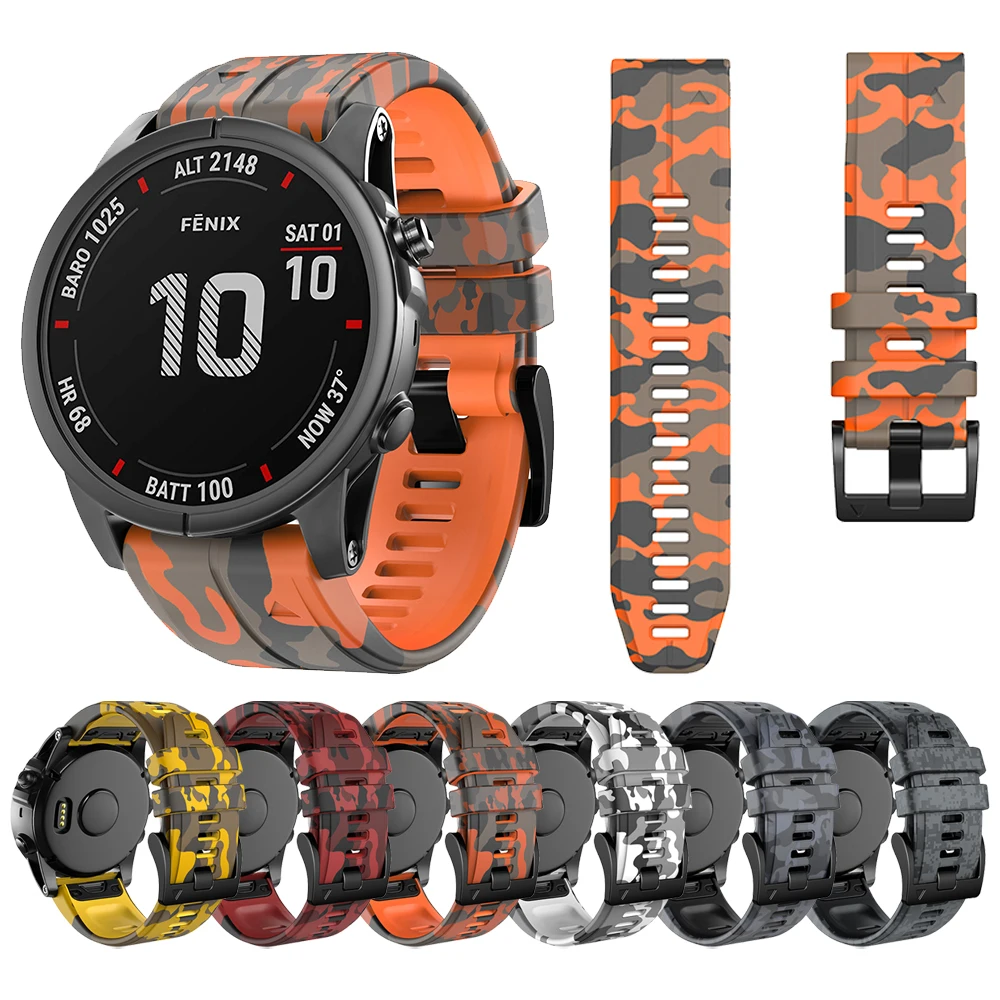 26 22 QuickFit Camouflage-style Silicone Strap For Garmin Fenix 7 7X 6 6X 5 5X Plus/Epix Gen 2/quatix/tactix Watch Band Bracelet