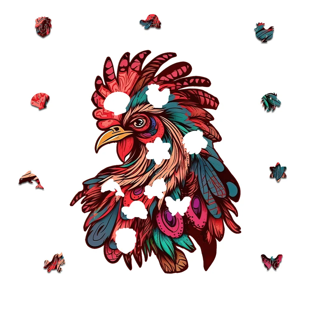Mystery Red Chicken Shape Wooden Puzzle Beautiful A3 A4 A5 3D model Wooden home decor Holiday gift puzzle entertainment Decompre