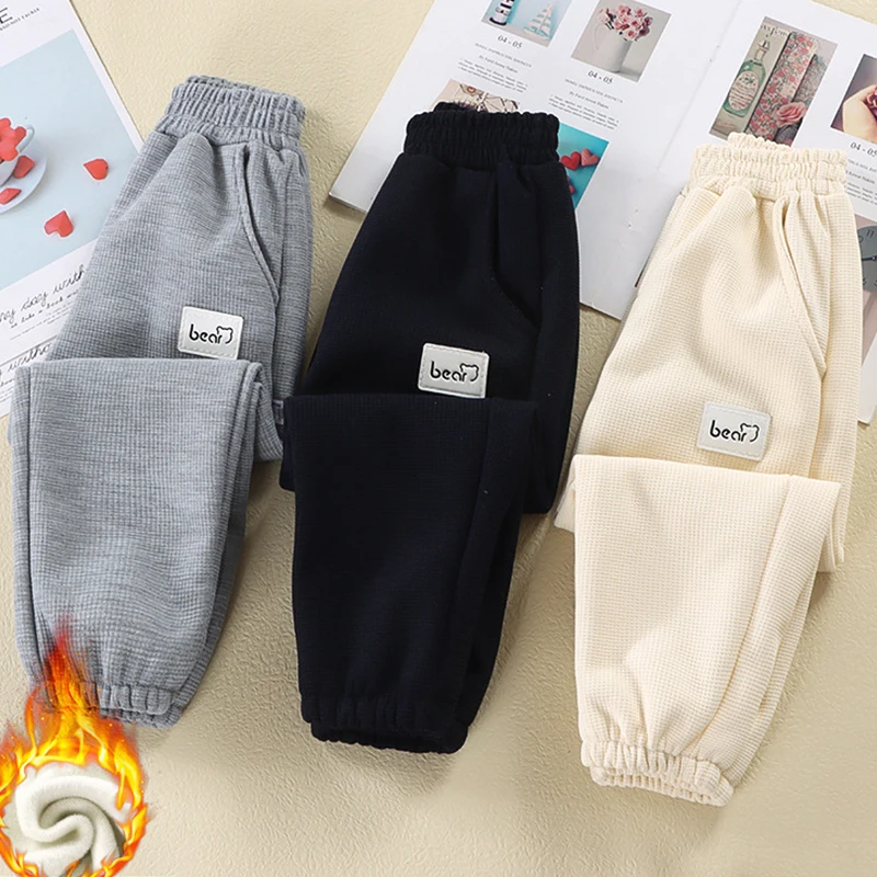 

Kids Warm Pants Boy Girls Autumn Winter Corduroy Thick Outer Wear Sports Trousers 3-12Y Children Clothes Casual High Waist Pants