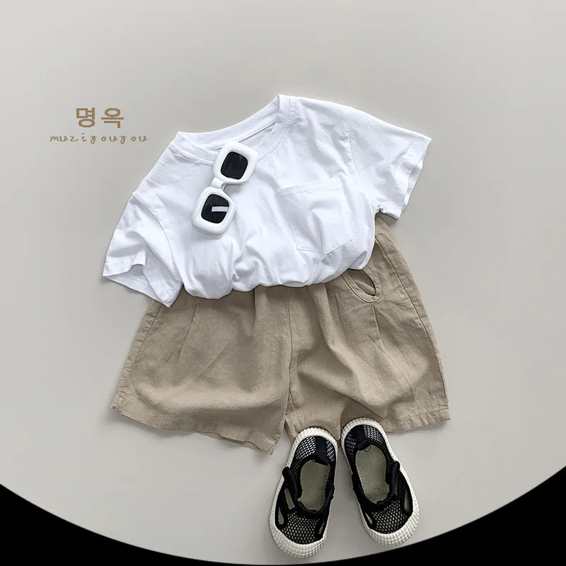 2024 Summer New Children Short Sleeve T Shirts Cotton Baby Solid Simple Tees Kids Boy Girl Casual Versatile Tops Toddler Clothes