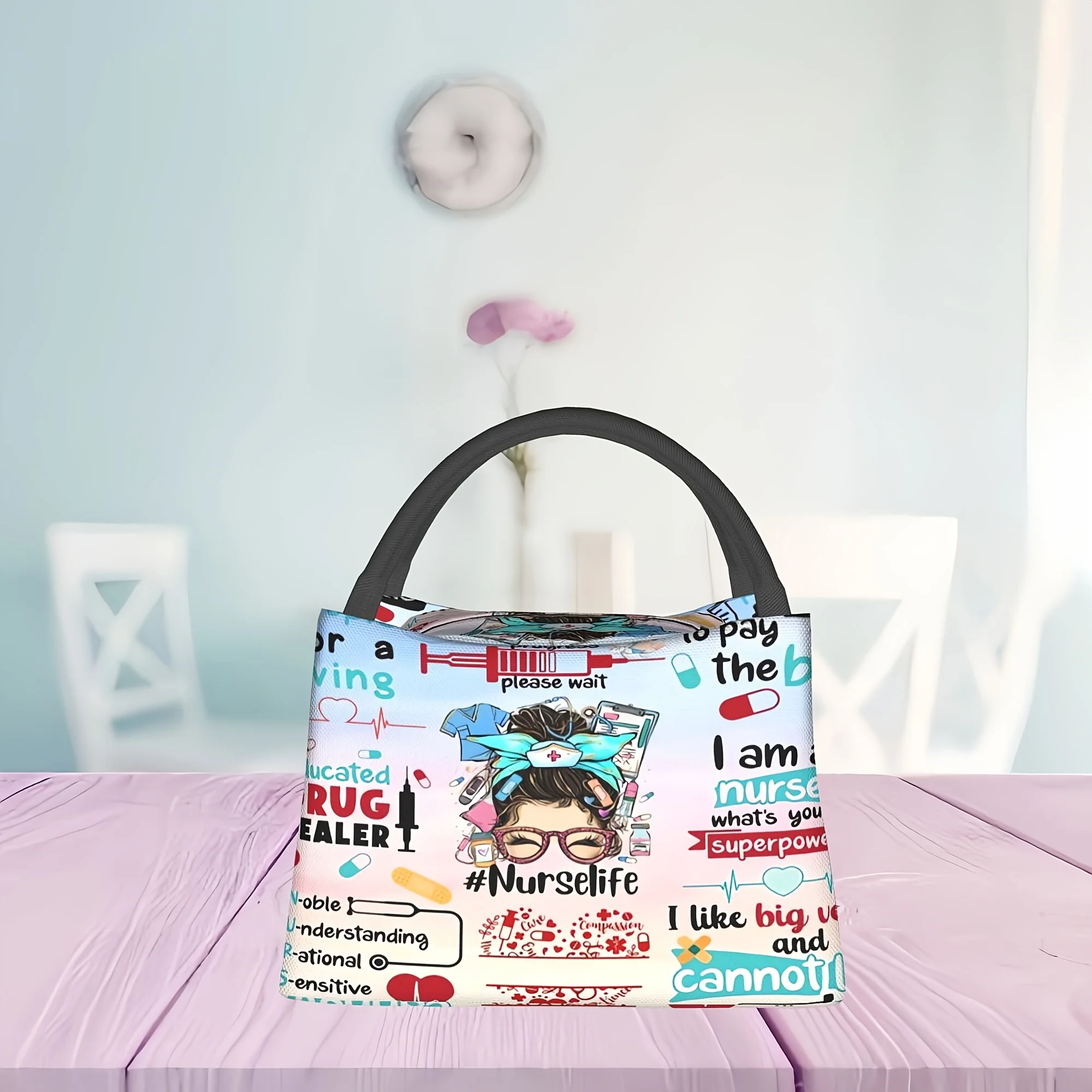 Cartoon Nurse Life Pattern, Reusable Portable Cooler Bag, Insulated Lunch Bag, Essential for Camping Picnic Lunch Bags