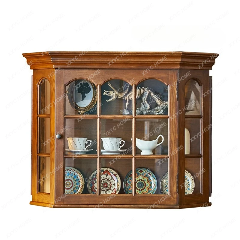 

Modern simple household wall cabinet retro all solid wood cup holder medieval cup holder cabinet hanging cabinet